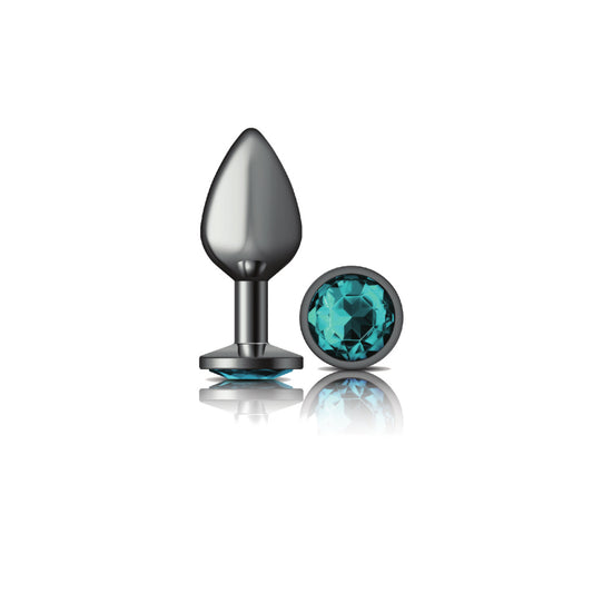 Teal Round Gem Gunmetal Metal Plug - Md