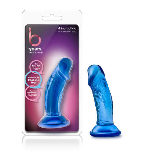 "B Yours - Sweet n' Small 4 Inch Dildo With Suction Cup - Blue BL-13622"