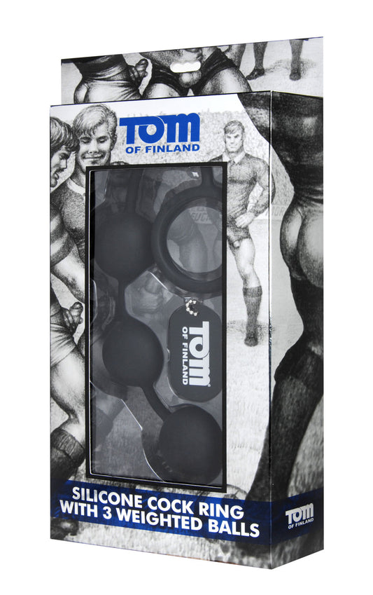 "Tom of Finland Silicone Cock Ring With 3 Weighted Balls TOF-TF1932"
