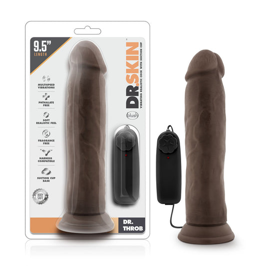 "Dr. Skin - Dr. Throb - 9.5 Inch Vibrating Realistic Cock With Suction Cup - Chocolate BL-13816"