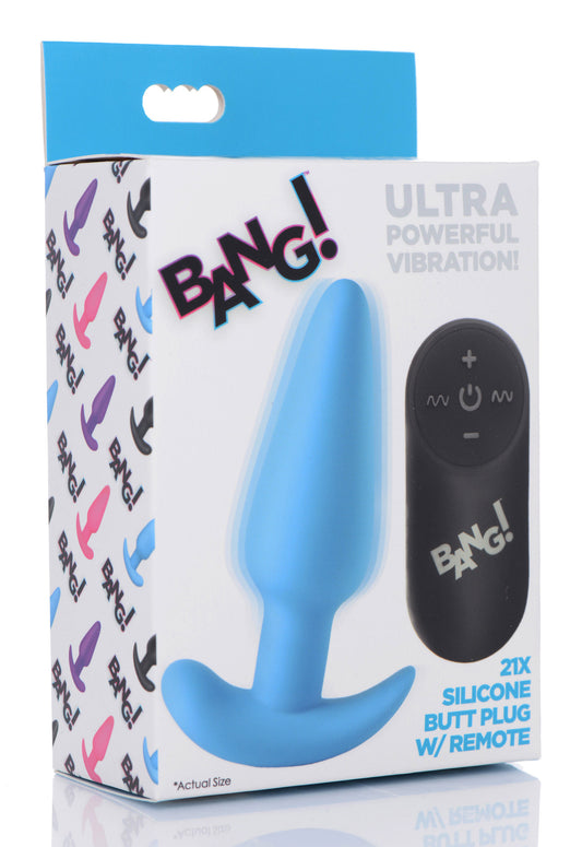"21x Silicone Butt Plug With Remote - Blue BNG-AG563-BLU"