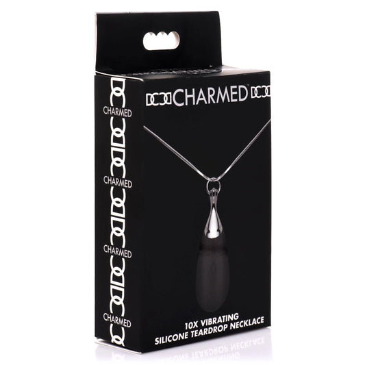 "10x Vibrating Silicone Teardrop Necklace - Black CH-AH103"
