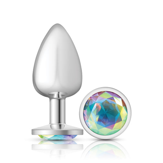 "Clear Iridescent Round Gem Silver Metal Plug - Lg VB-CC9116"