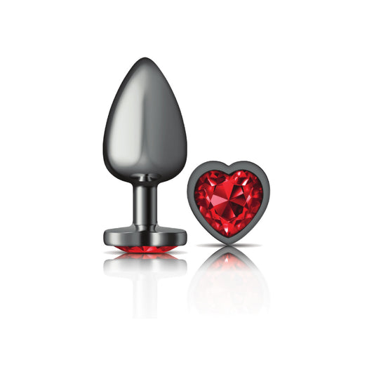 Deep Red Heart Gem Gunmetal Metal Plug - Lg