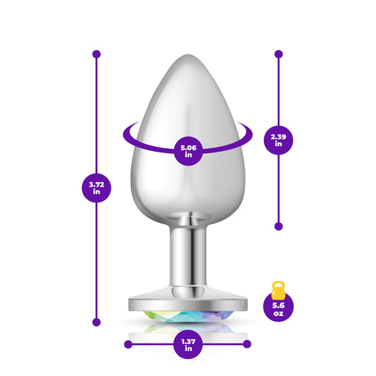 Clear Iridescent Round Gem Silver Metal Plug - Lg