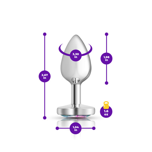 Clear Iridescent Heart Gem Silver Metal Plug - Sm