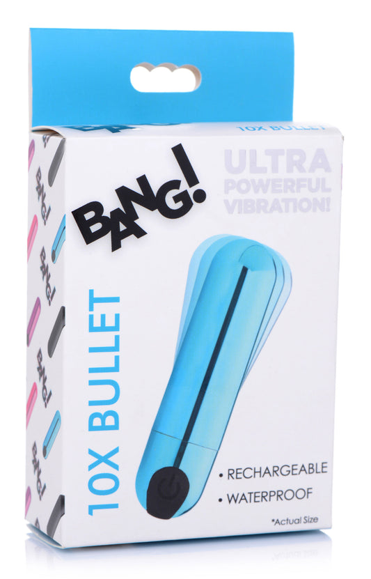 "10x Rechargeable Vibrating Metallic Bullet - Blue BNG-AG656-BLU"