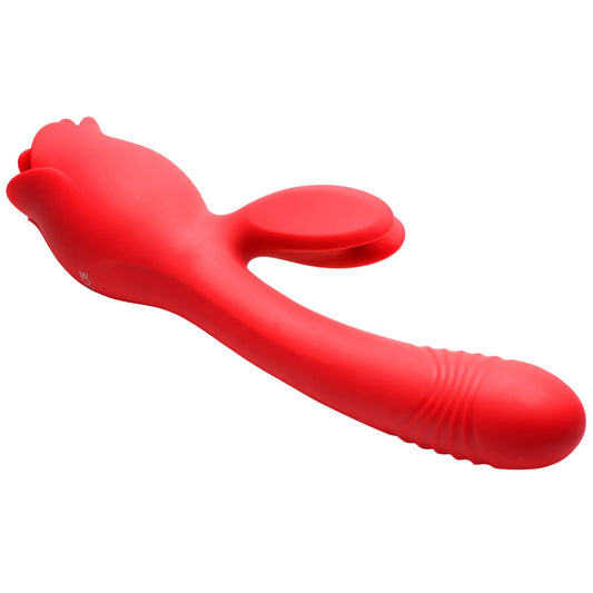 Blooming Bunny Sucking and Thrusting Silicone Rabbit Vibrator - Red