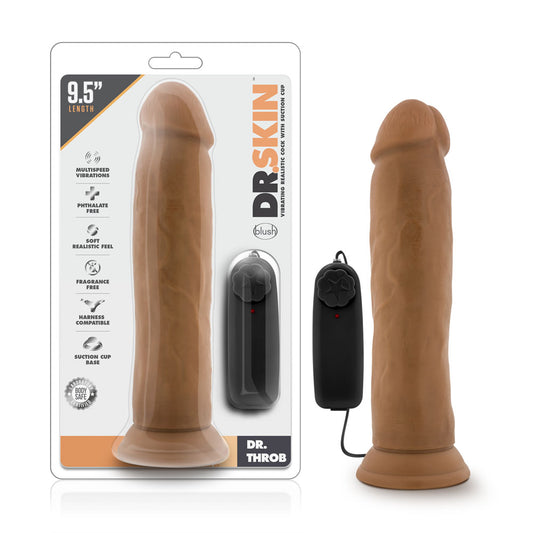 "Dr. Skin - Dr. Throb - 9.5 Inch Vibrating Realistic Cock With Suction Cup - Mocha BL-13817"