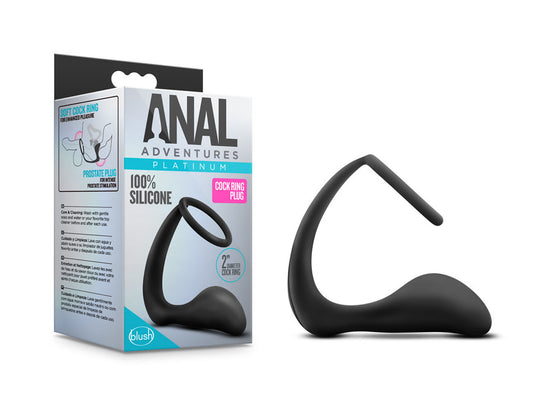 "Anal Adventures - Platinum - Cock Ring Plug - Black BL-11245"