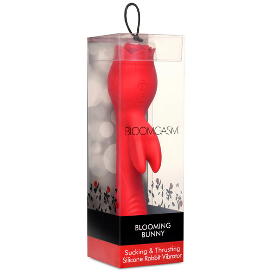 "Blooming Bunny Sucking and Thrusting Silicone Rabbit Vibrator - Red INM-AH311"