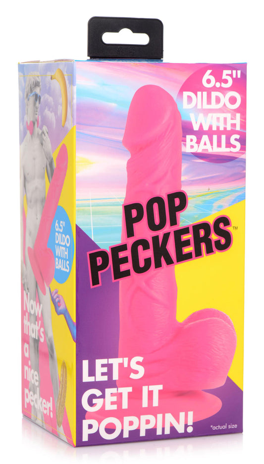 "Pop Pecker 6.5 Inch Dildo With Balls - Pink POPP-AG766-PNK"
