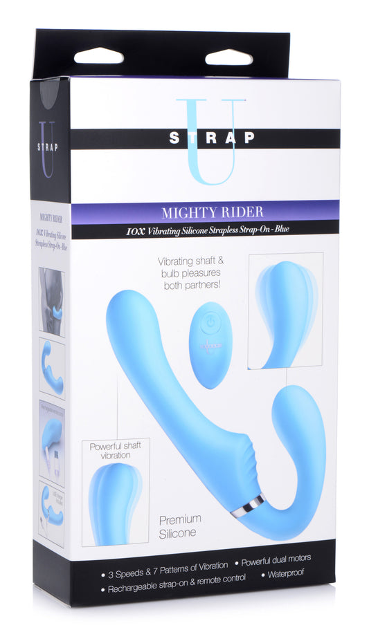 "10x Mighty Rider Vibrating Strapless Strap-on - Blue SU-AG557-BLUE"