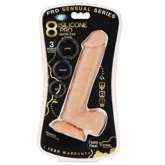 "Pro Sensual Premium Silicone 8 Inch Dong With 3 Cockrings - Flesh WTC852851"