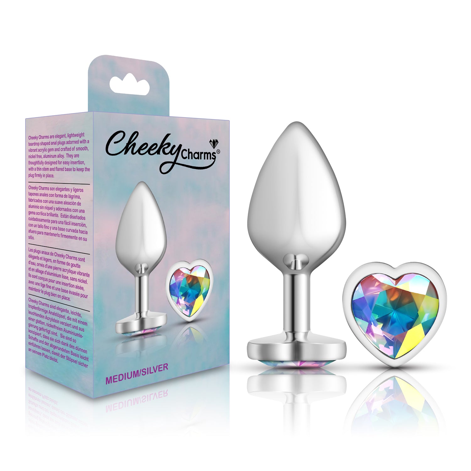 Clear Iridescent Heart Gem Silver Metal Plug - Md