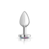 Clear Iridescent Heart Gem Silver Metal Plug - Sm