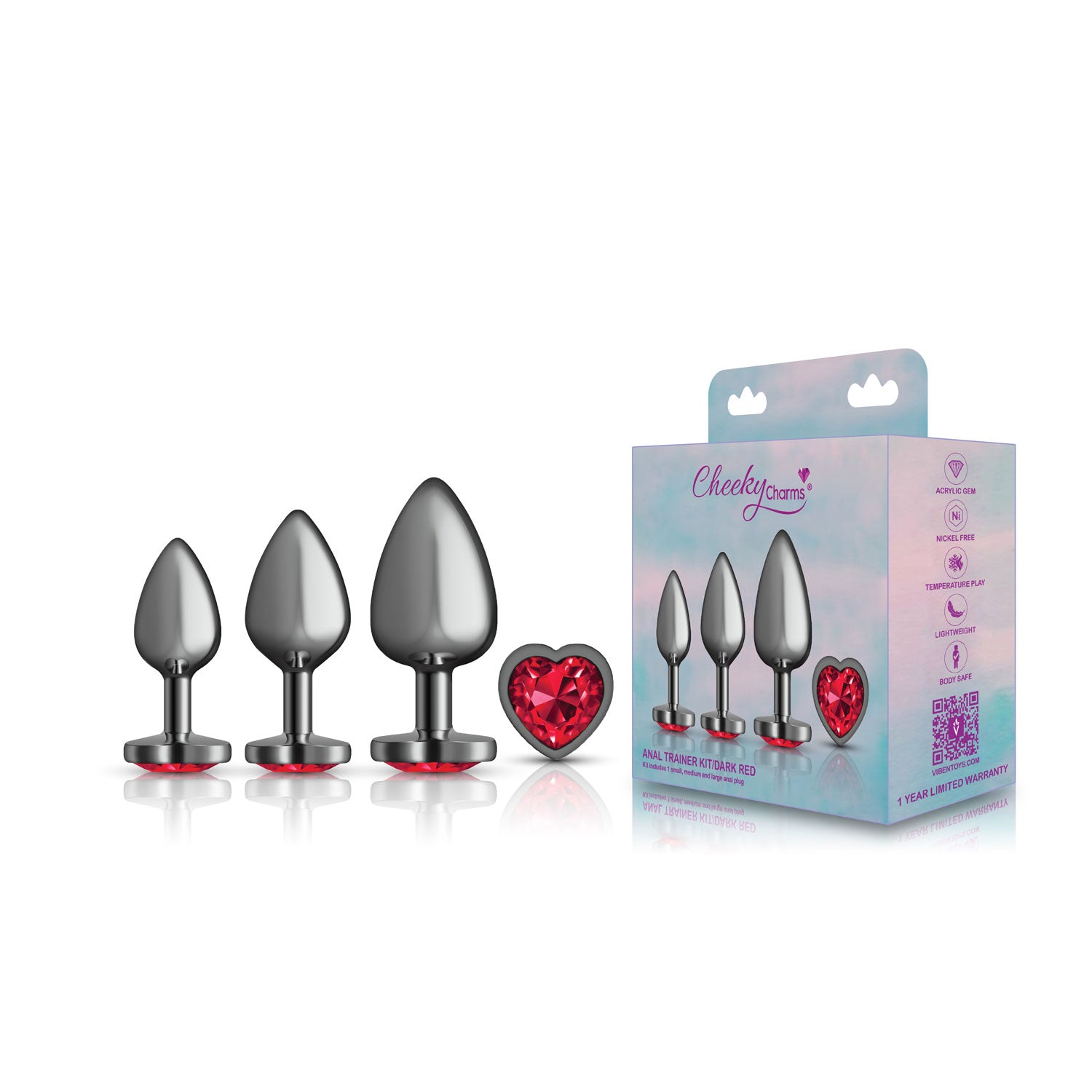 Red Heart Gem Anal Trainer Kit - Gunmetal