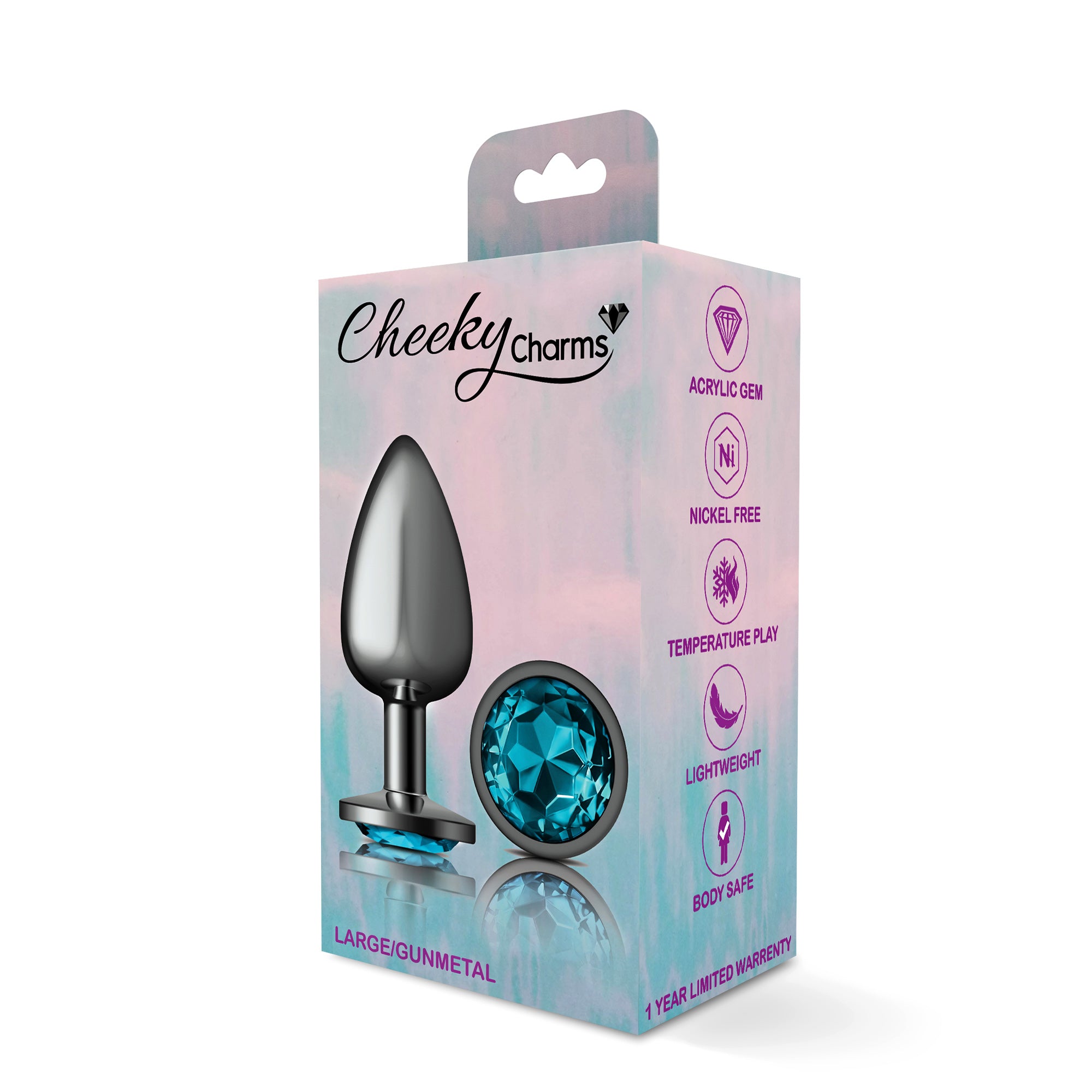 Teal Round Gem Gunmetal Metal Plug - Lg