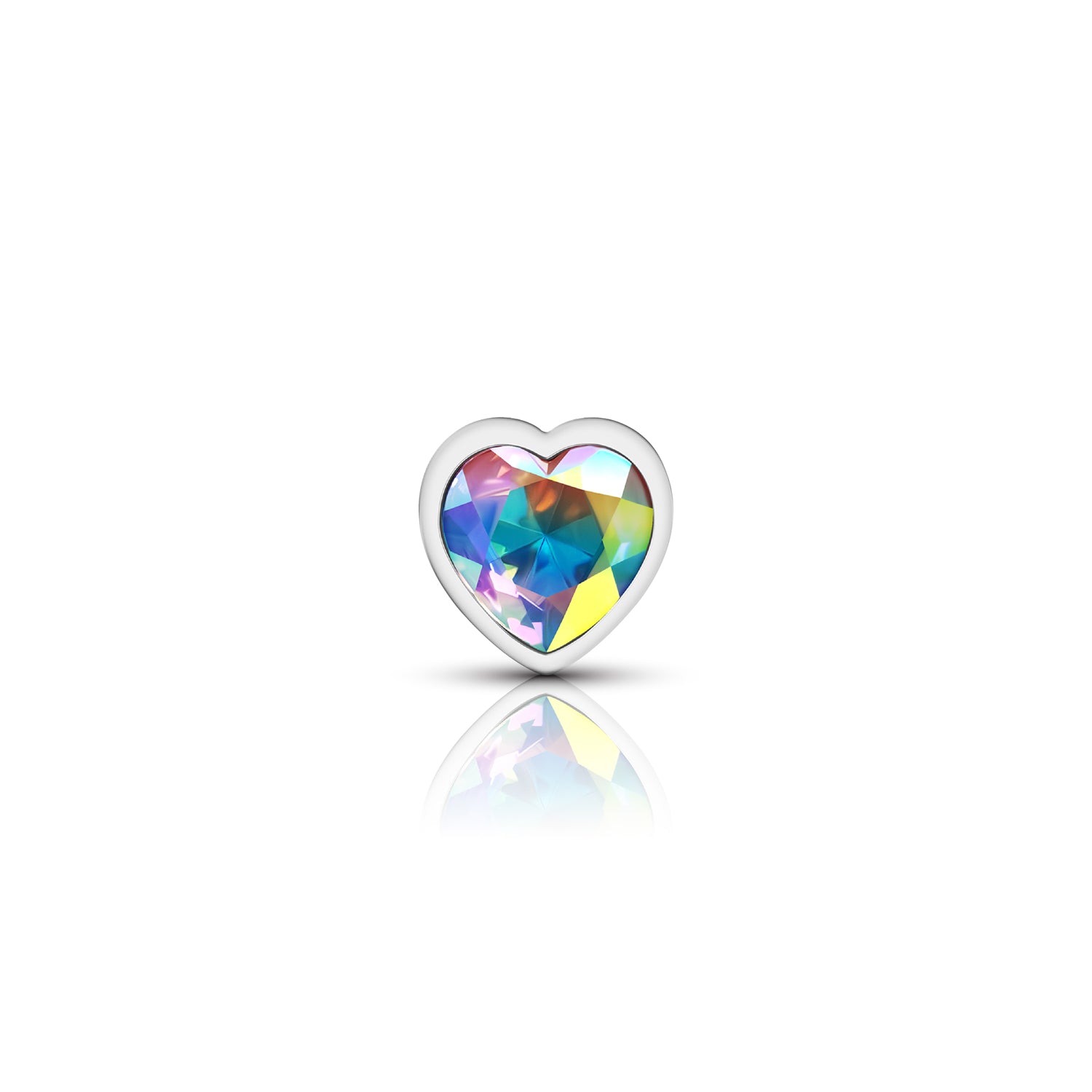 Clear Iridescent Heart Gem Silver Metal Plug - Sm