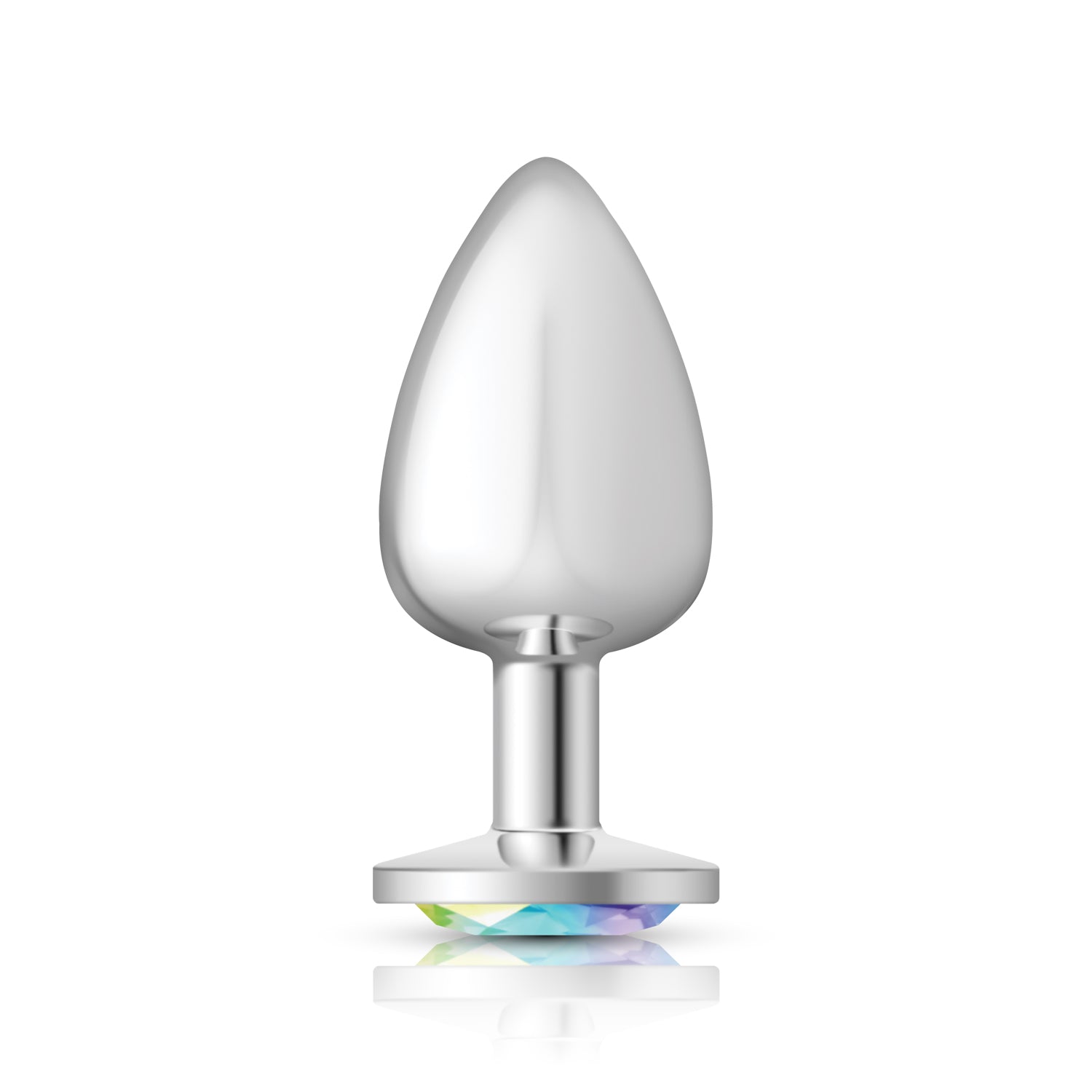 Clear Iridescent Round Gem Silver Metal Plug - Lg