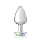 Clear Iridescent Round Gem Silver Metal Plug - Lg