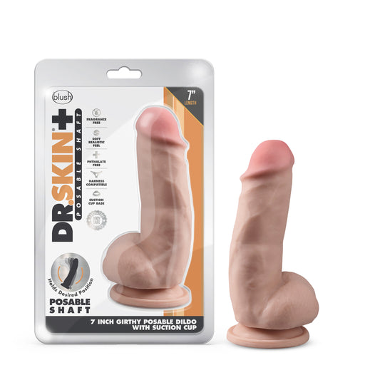 "Dr. Skin Plus - 7 Inch Girthy Posable Dildo With Balls - Vanilla BL-16993"