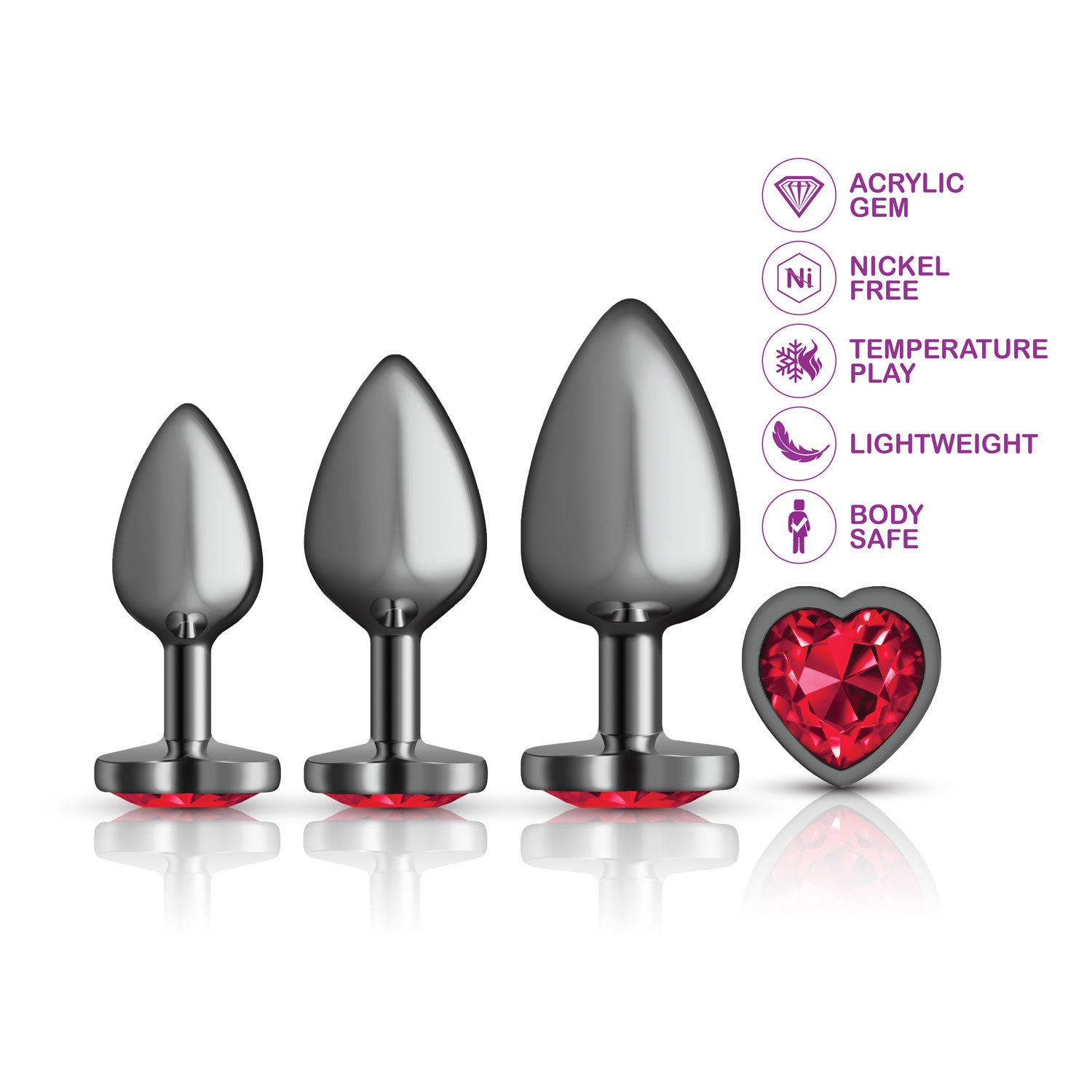 Red Heart Gem Anal Trainer Kit - Gunmetal