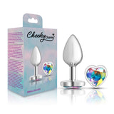 Clear Iridescent Heart Gem Silver Metal Plug - Sm