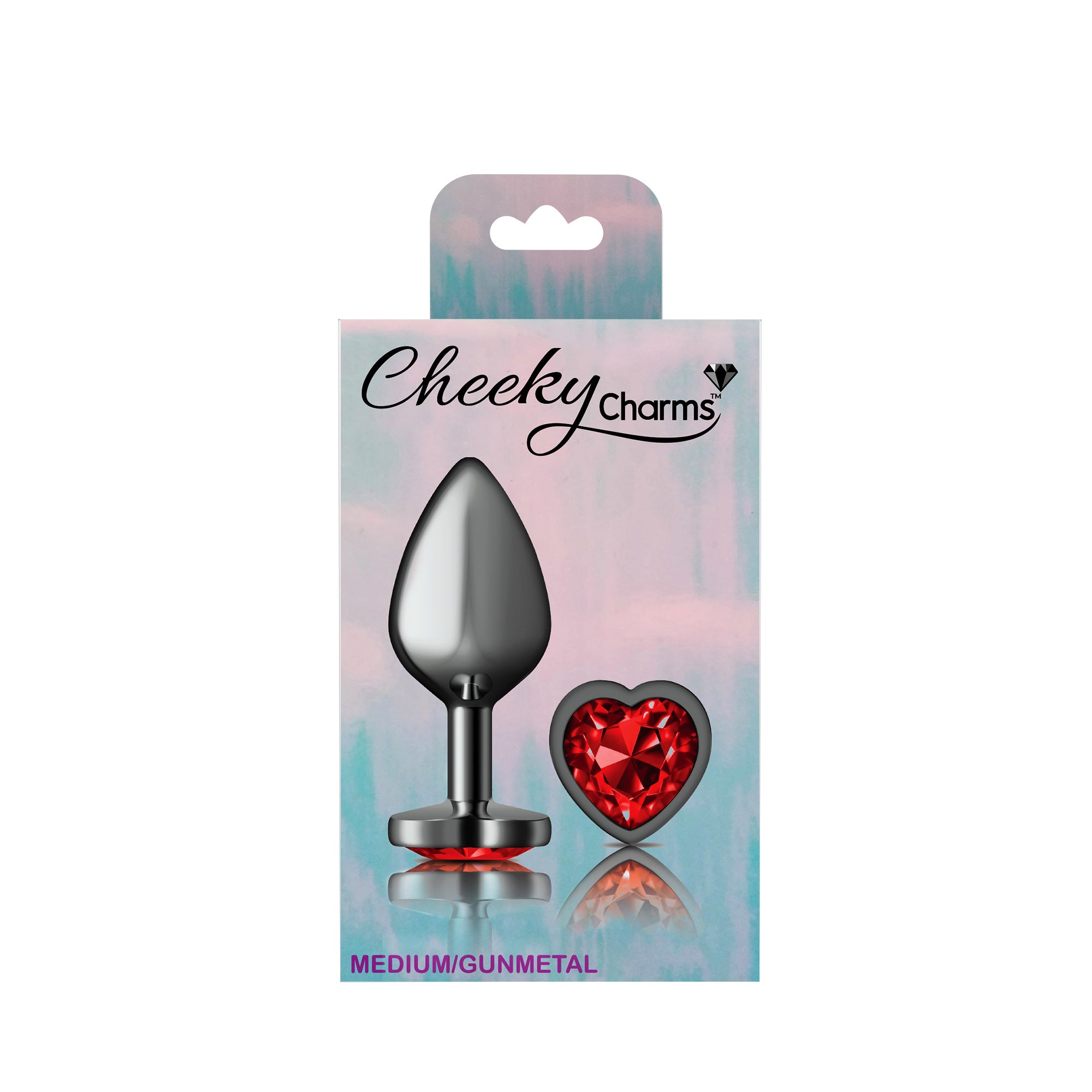 "Deep Red Heart Gem Gunmetal Metal Plug - Md VB-CC9136"