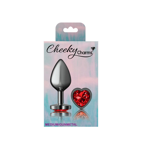 "Deep Red Heart Gem Gunmetal Metal Plug - Md VB-CC9136"