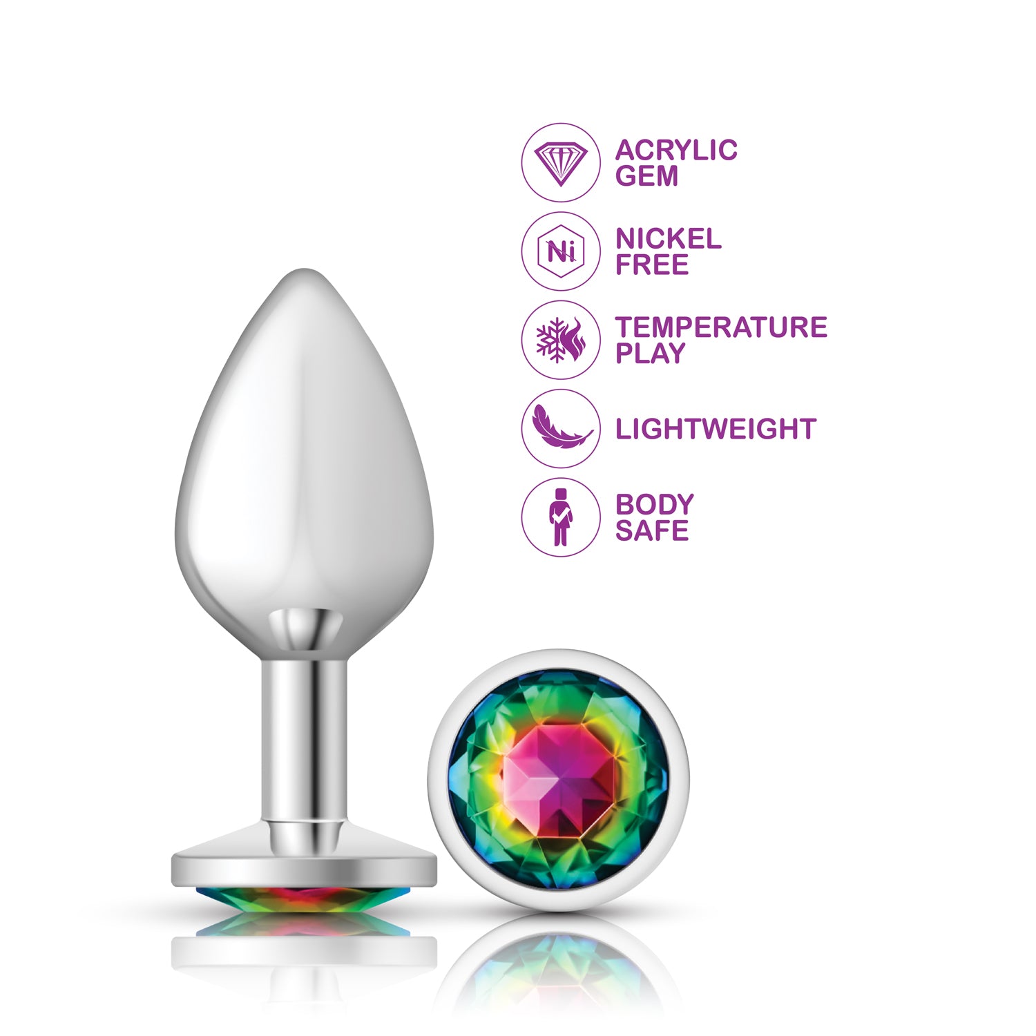 Rainbow Round Gem Silver Metal Plug - Md