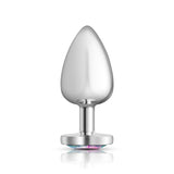 Clear Iridescent Heart Gem Silver Metal Plug - Lg