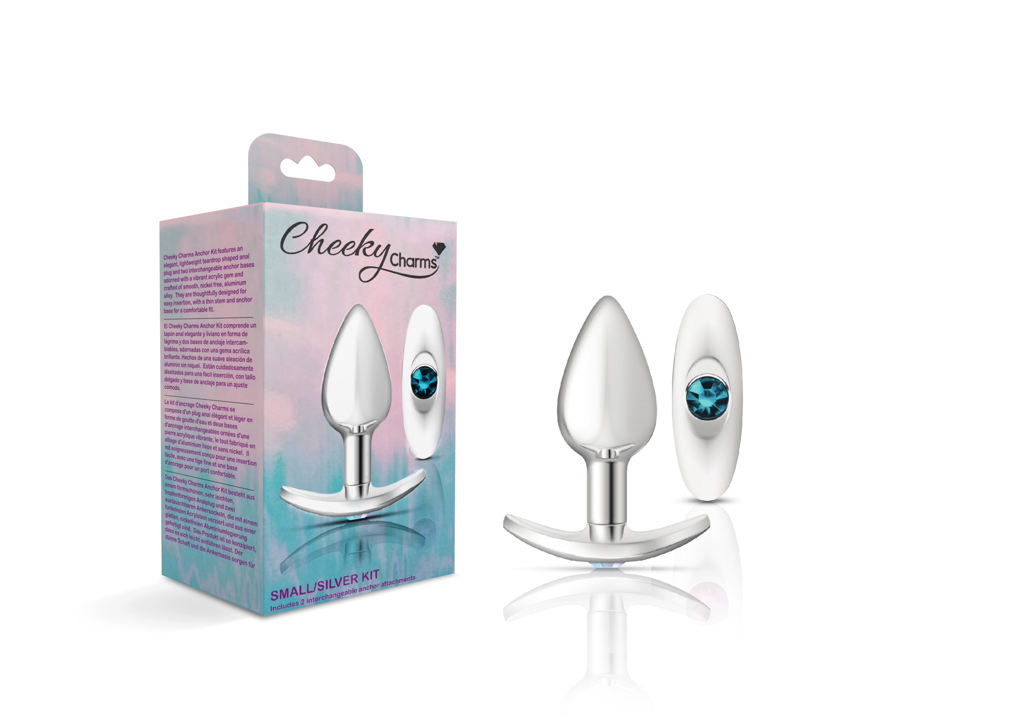 Silver Anchor Buttplug Kit - Clear Iridescent/teal