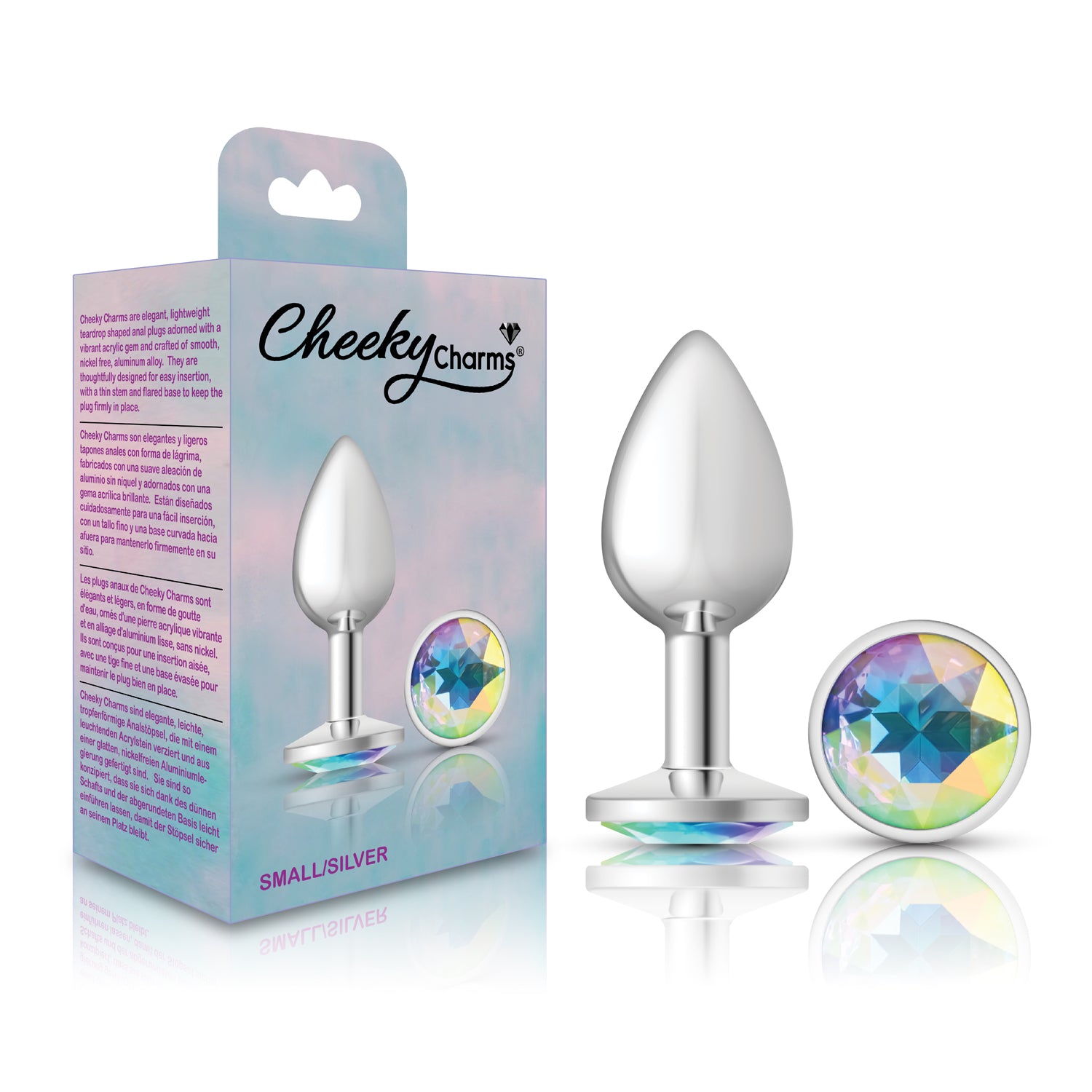Clear Iridescent Round Gem Silver Metal Plug - Sm