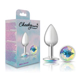 Clear Iridescent Round Gem Silver Metal Plug - Sm