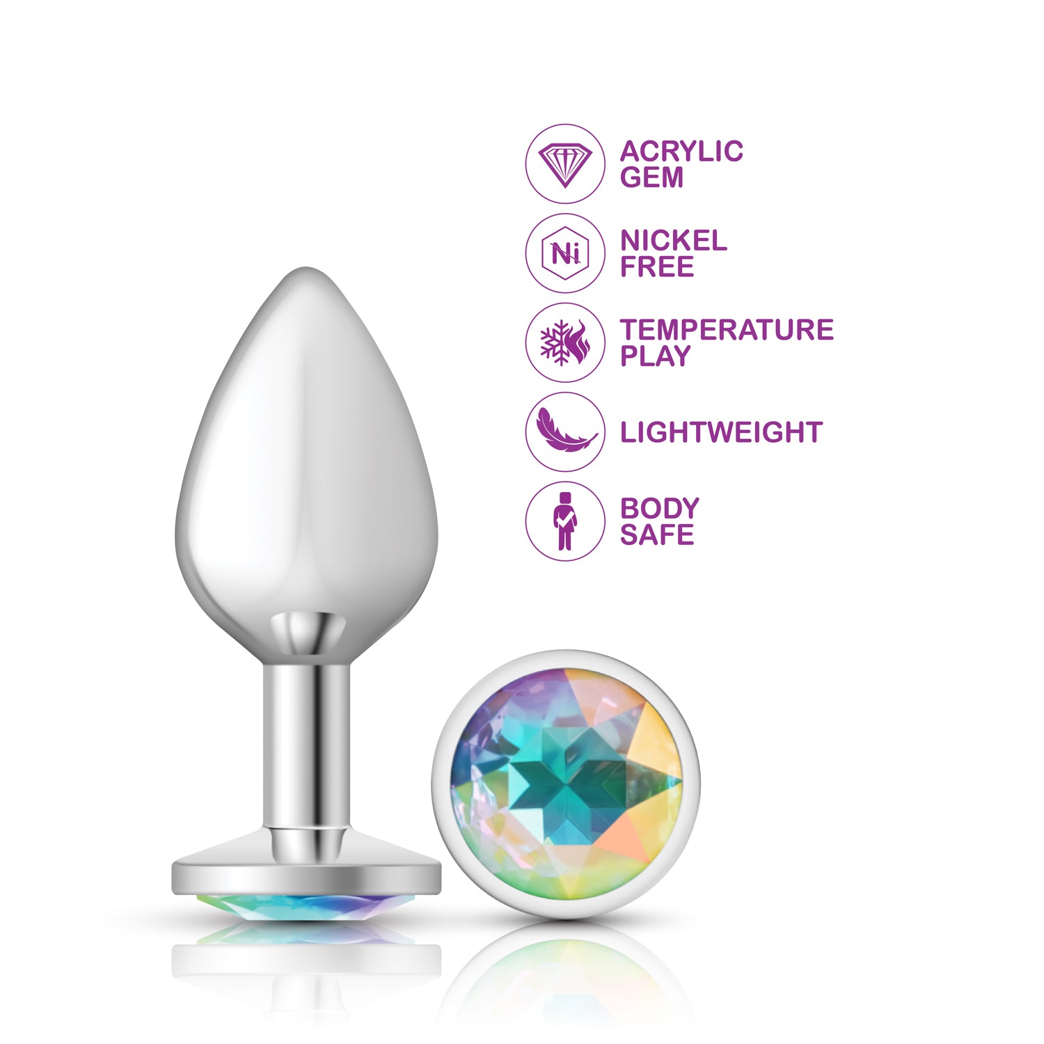 Clear Iridescent Round Gem Silver Metal Plug - Md
