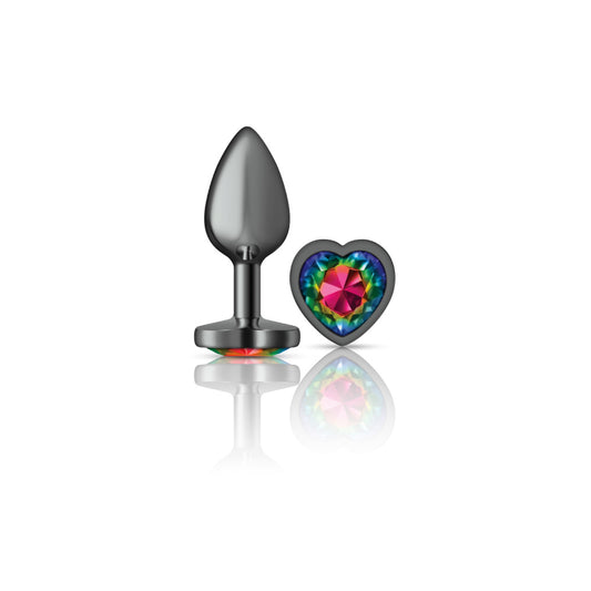 Rainbow Heart Gem Gunmetal Metal Plug - Sm