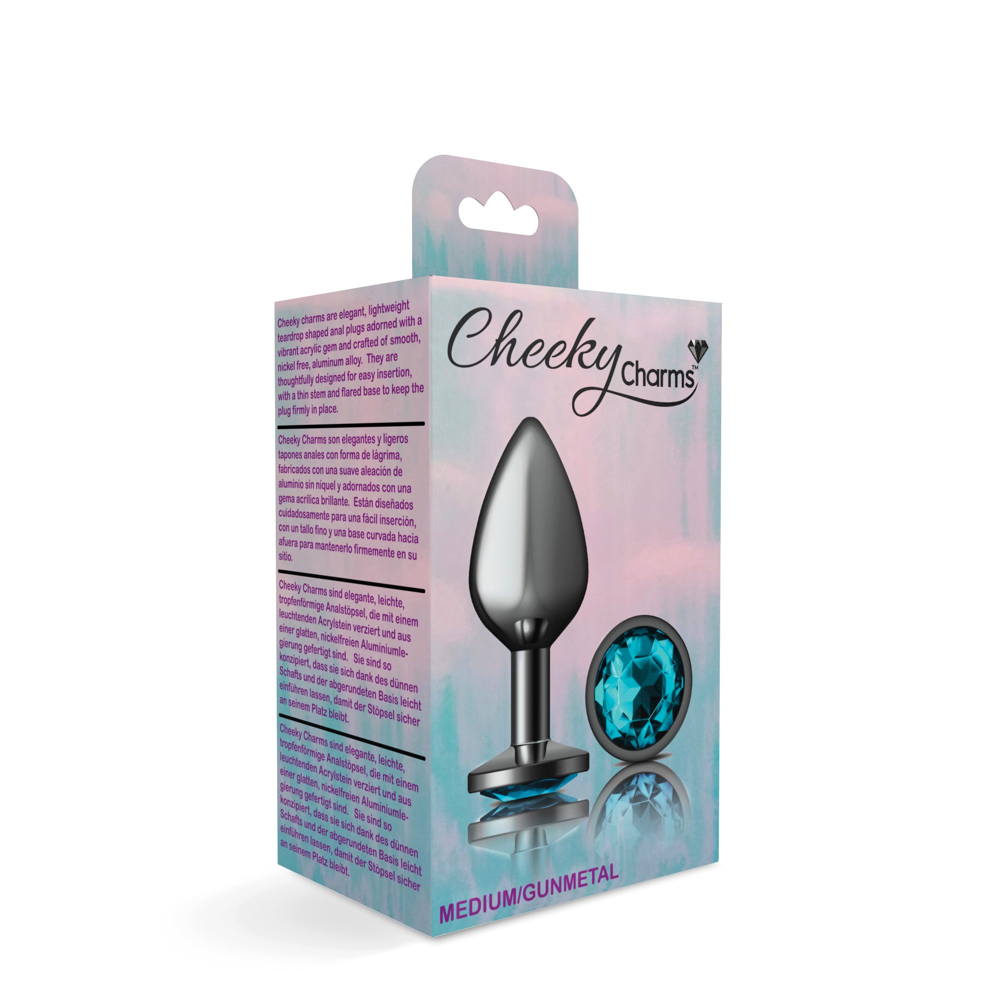 Teal Round Gem Gunmetal Metal Plug - Md