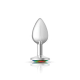 Rainbow Round Gem Silver Metal Plug - Sm