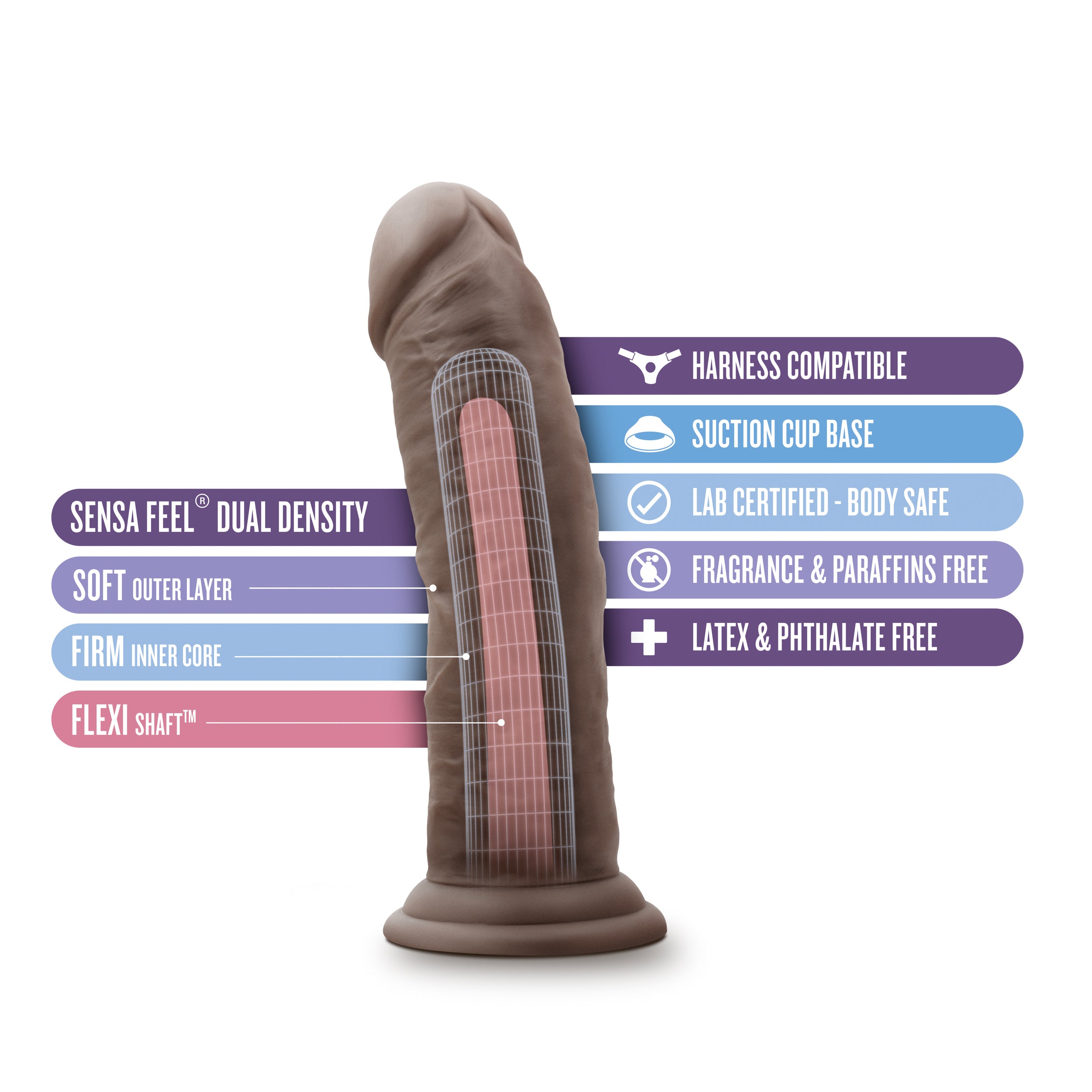 Au Naturel - 8 Inch Dildo With Suction Cup - Chocolate