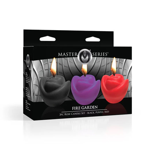 "Fire Garden 3pc Rose Candle Set - Black, Purple, Red MS-AH229"