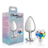 Clear Iridescent Heart Gem Silver Metal Plug - Lg