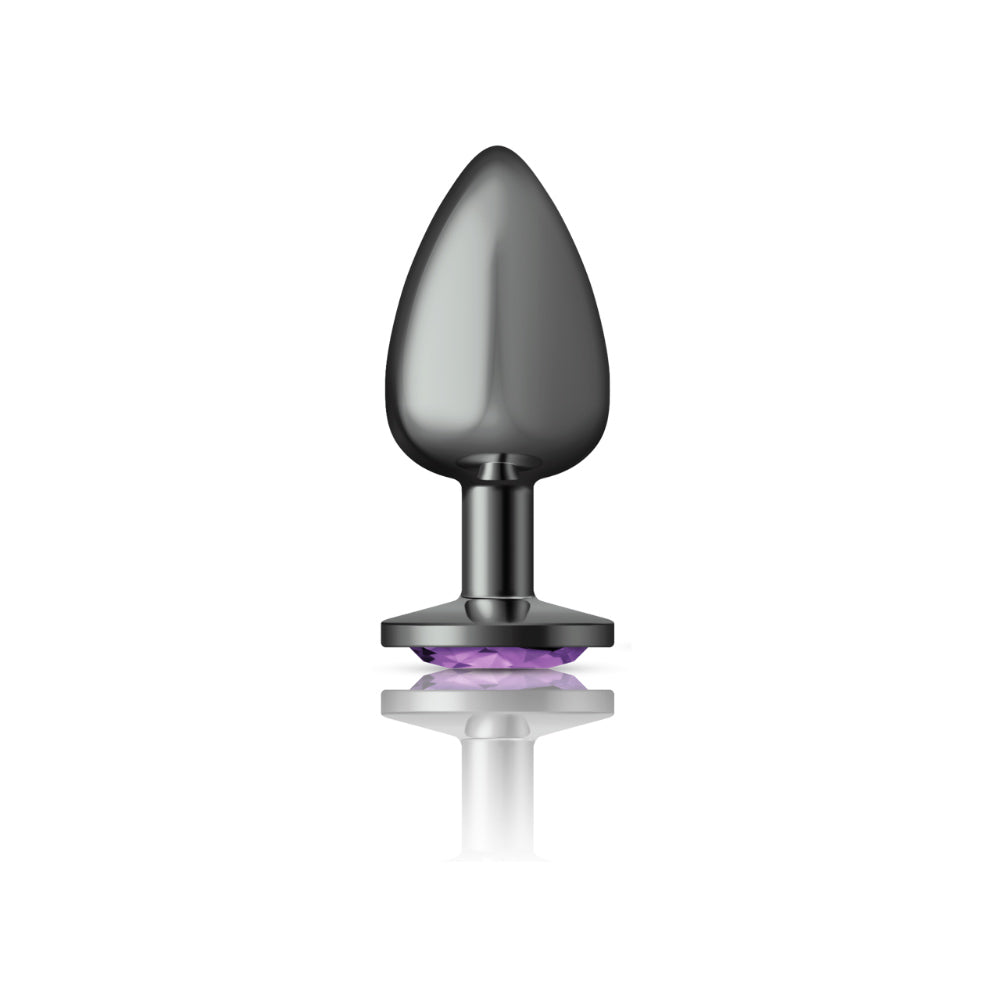 Purple Round Gem Gunmetal Metal Plug - Lg