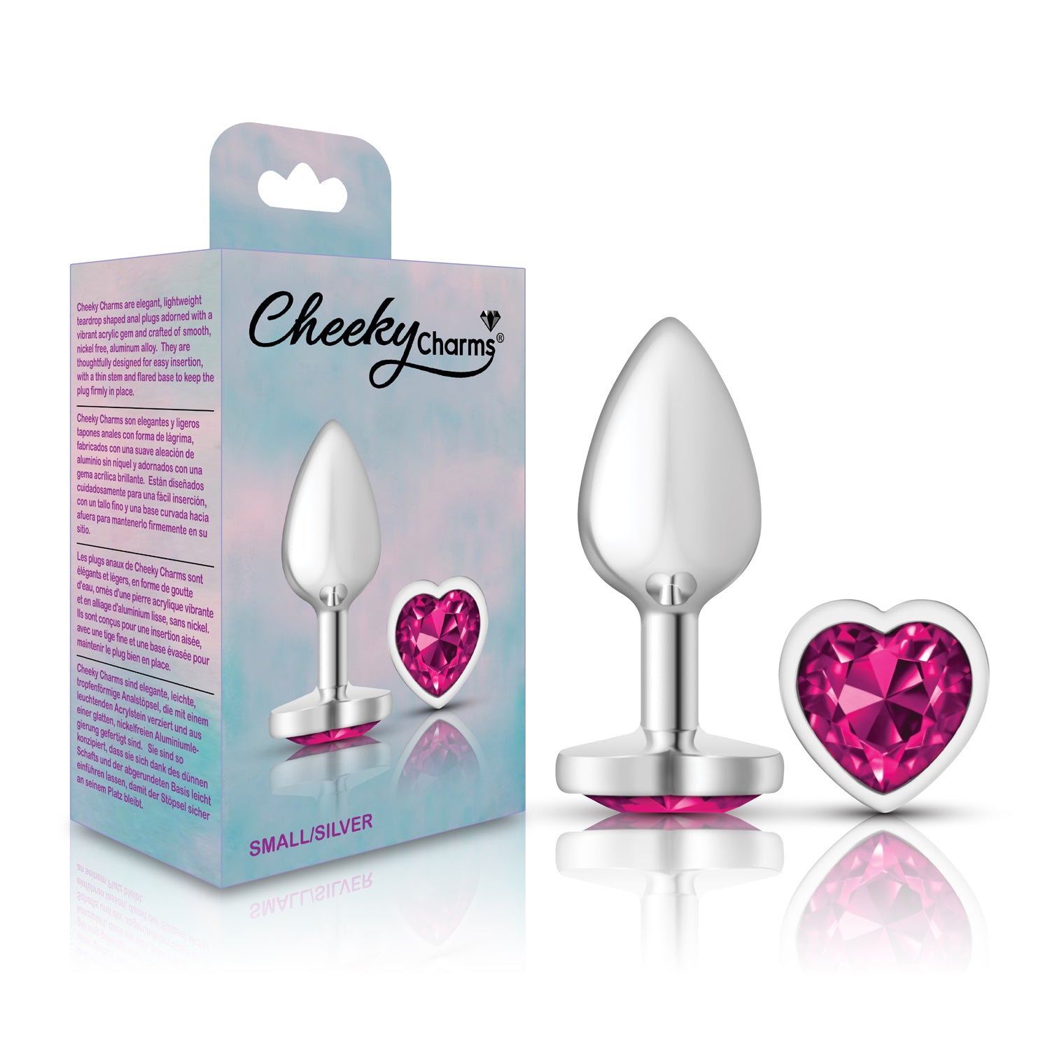 Bright Pink Heart Gem Silver Metal Plug - Sm