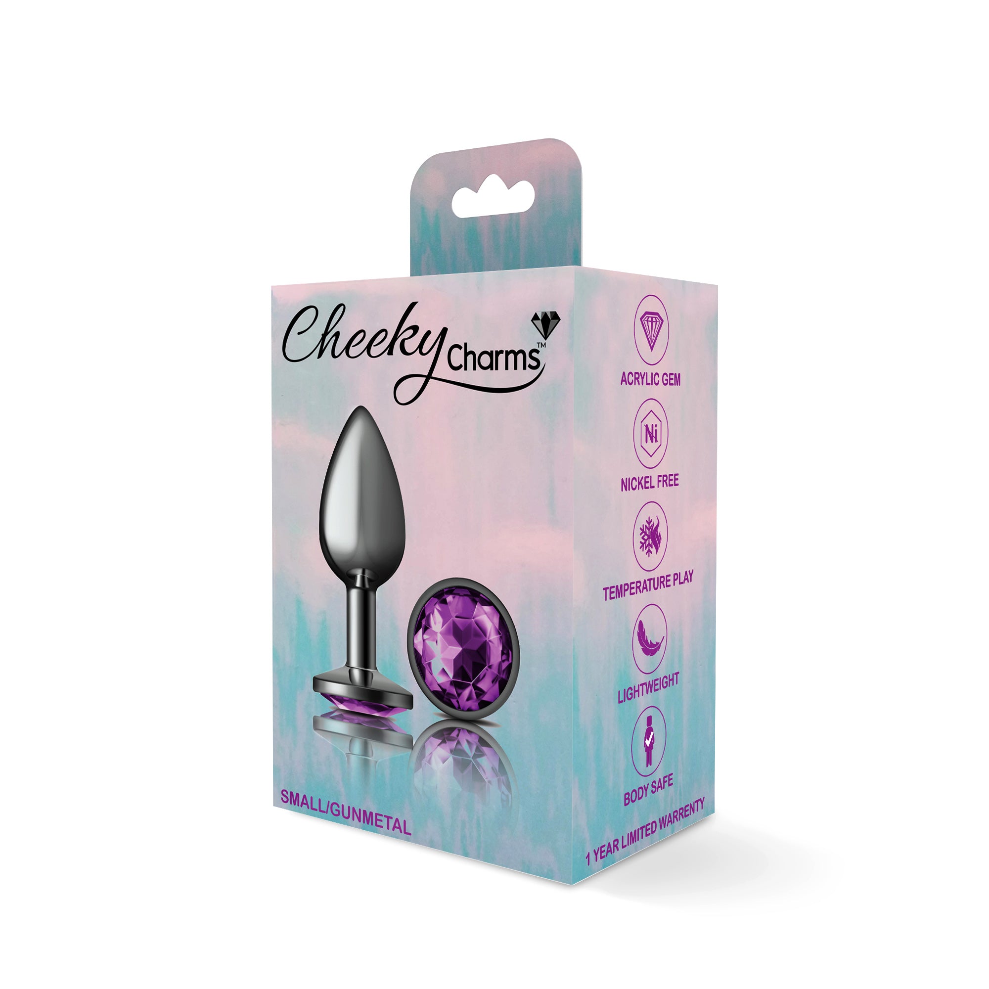 Purple Round Gem Gunmetal Metal Plug - Sm