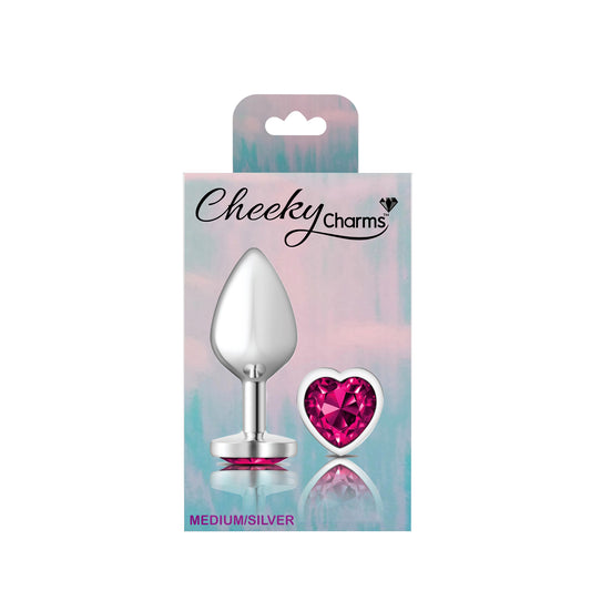 "Bright Pink Heart Gem Silver Metal Plug - Md VB-CC9130"