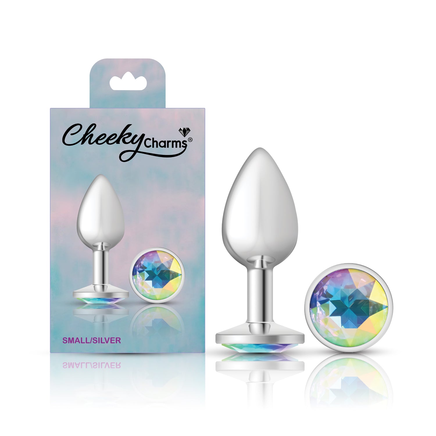 Clear Iridescent Round Gem Silver Metal Plug - Sm