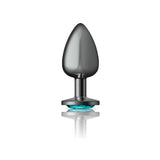 Teal Round Gem Gunmetal Metal Plug - Lg