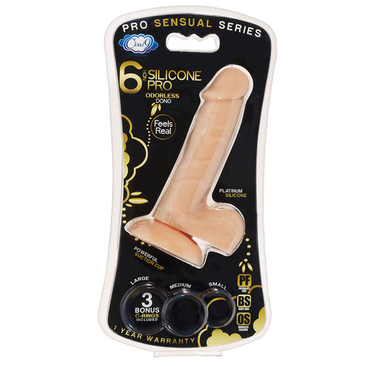 "Pro Sensual Premium Silicone 6 Inch Dong With 3 Cockrings - Flesh WTC852820"