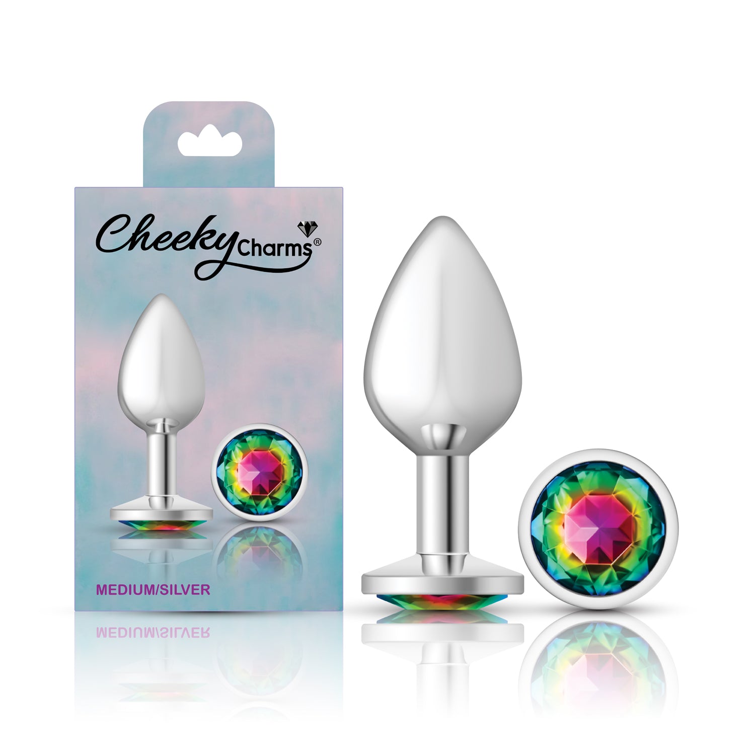 Rainbow Round Gem Silver Metal Plug - Md